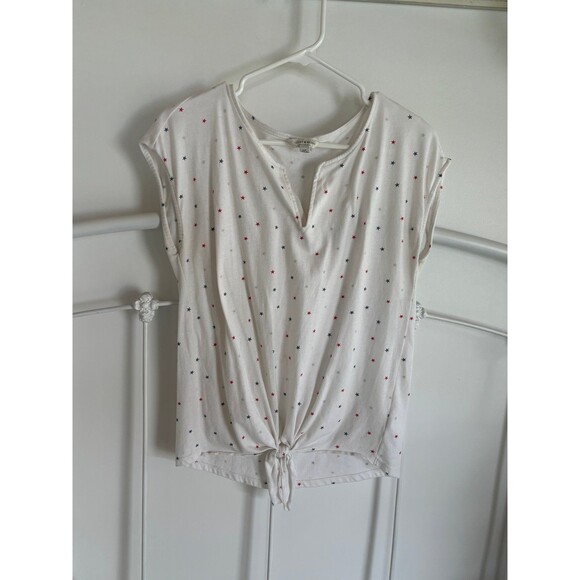 Lucky Brand small stars patriotic red white and blue tie tank crop top - Picture 1 of 6